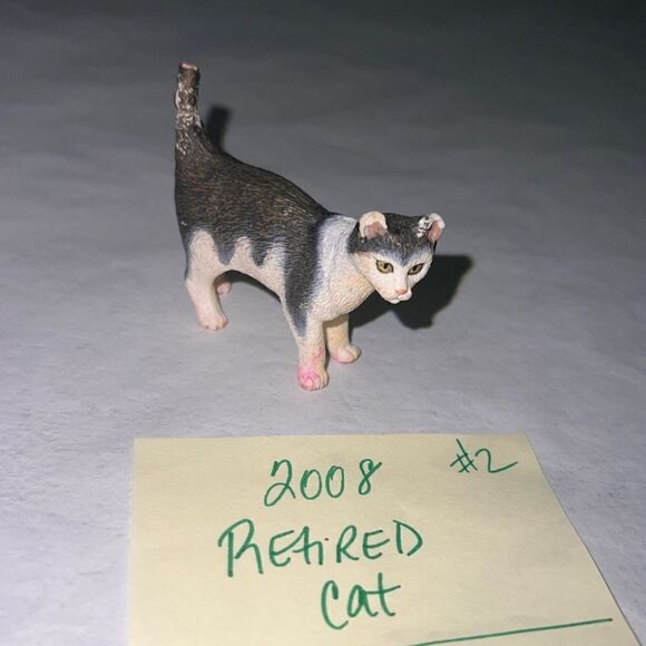 Retired 2008 SCHLEICH Shorthair Farm Cat Grey White Standing - Picture 1 of 5